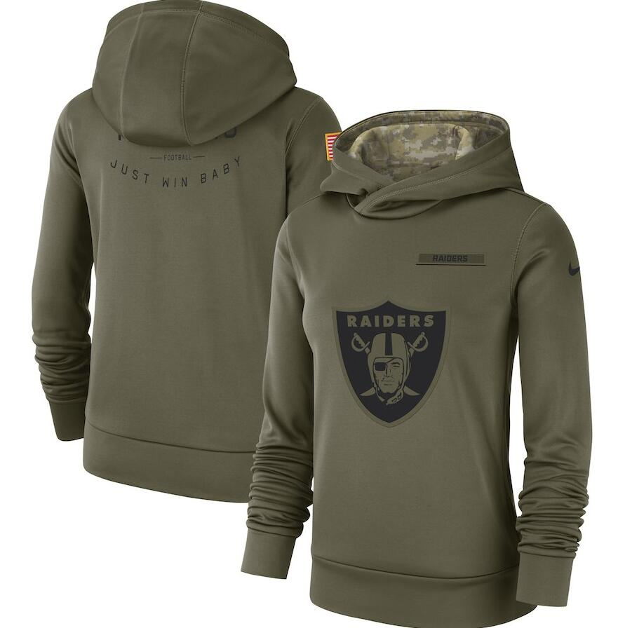 Women's Oakland Raiders Olive Salute to Service Team Logo Performance Pullover NFL Hoodie - Click Image to Close